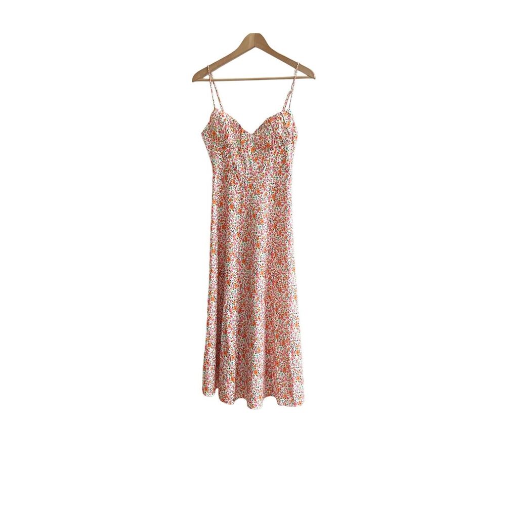 Princess Poly Floral Midi Dress Size 4 Spaghetti Strap Pink Multicolor Cottage